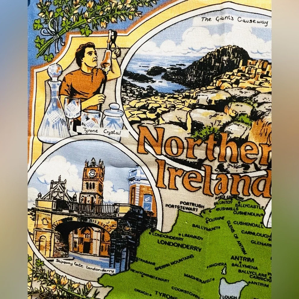 Northern Ireland Souvenir Tea Towel Wall Hanging Vintage Linen Cotton